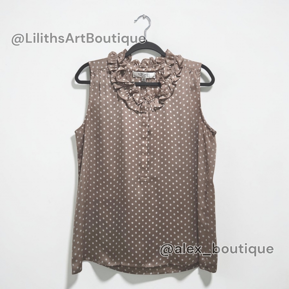 Nine West Suit Separates Polka Dot Ruffle Neck Sleeveless Blouse Size L (L033) - Picture 2 of 8